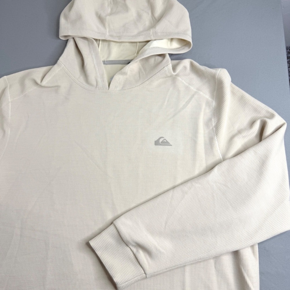 Quiksilver DryFlight Mens XL Cream Waffle Knit Pullover Hoodie Regular Fit